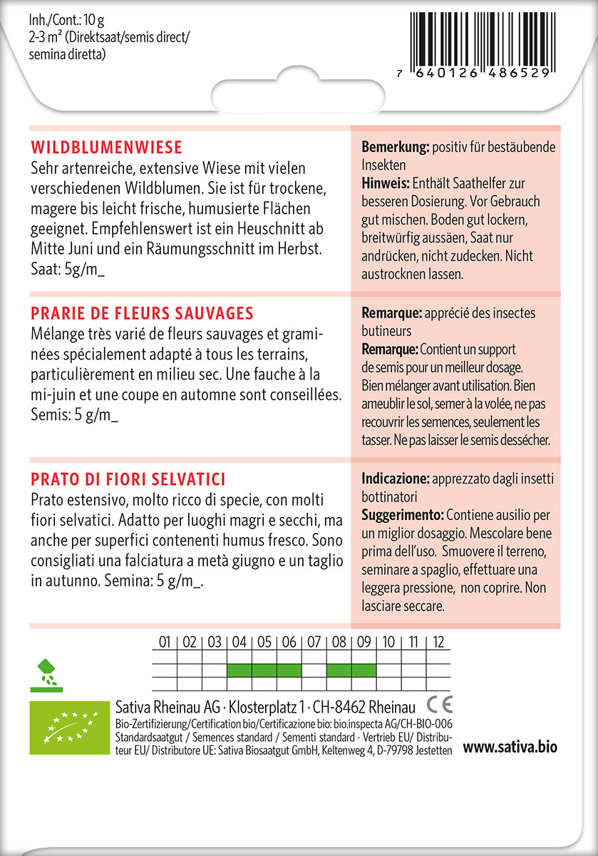 BIO Saatgut Mischung Wildblumenwiese Kulturanleitung