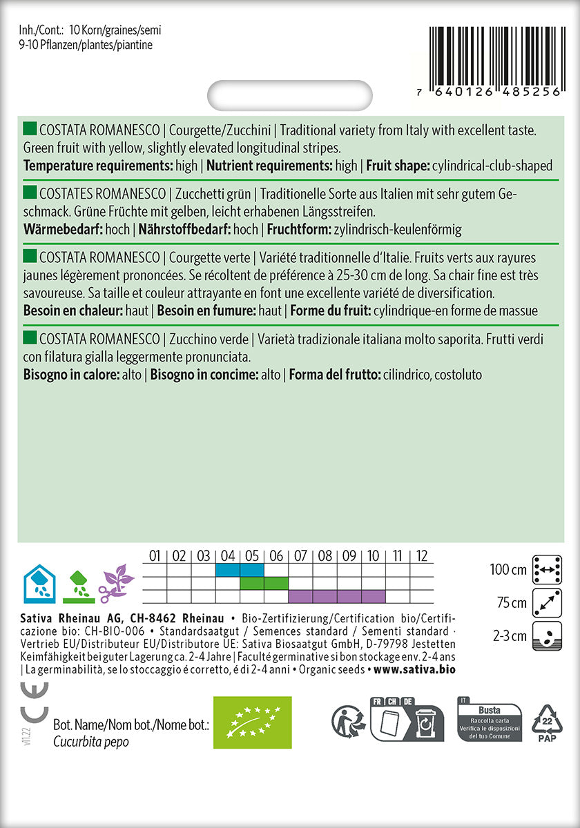 BIO Saatgut Zucchini Costates Romanesco Kulturanleitung